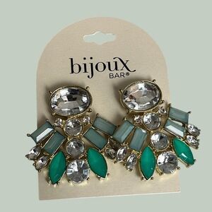 Bijoux Bar Green Clear Rhinestone Cluster Drop Earrings Gold Tone JC25-5198G NEW